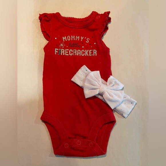 “Mommy’s Little Firecracker” one-piece romper with headband. In EUC. - Picture 1 of 3